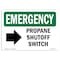 Signmission OSHA Emergency Sign, 7" H, Rigid Plastic, Propane Shutoff Switch (Right Arrow), Landscape OS-EM-P-710-L-10415 - alternate 1